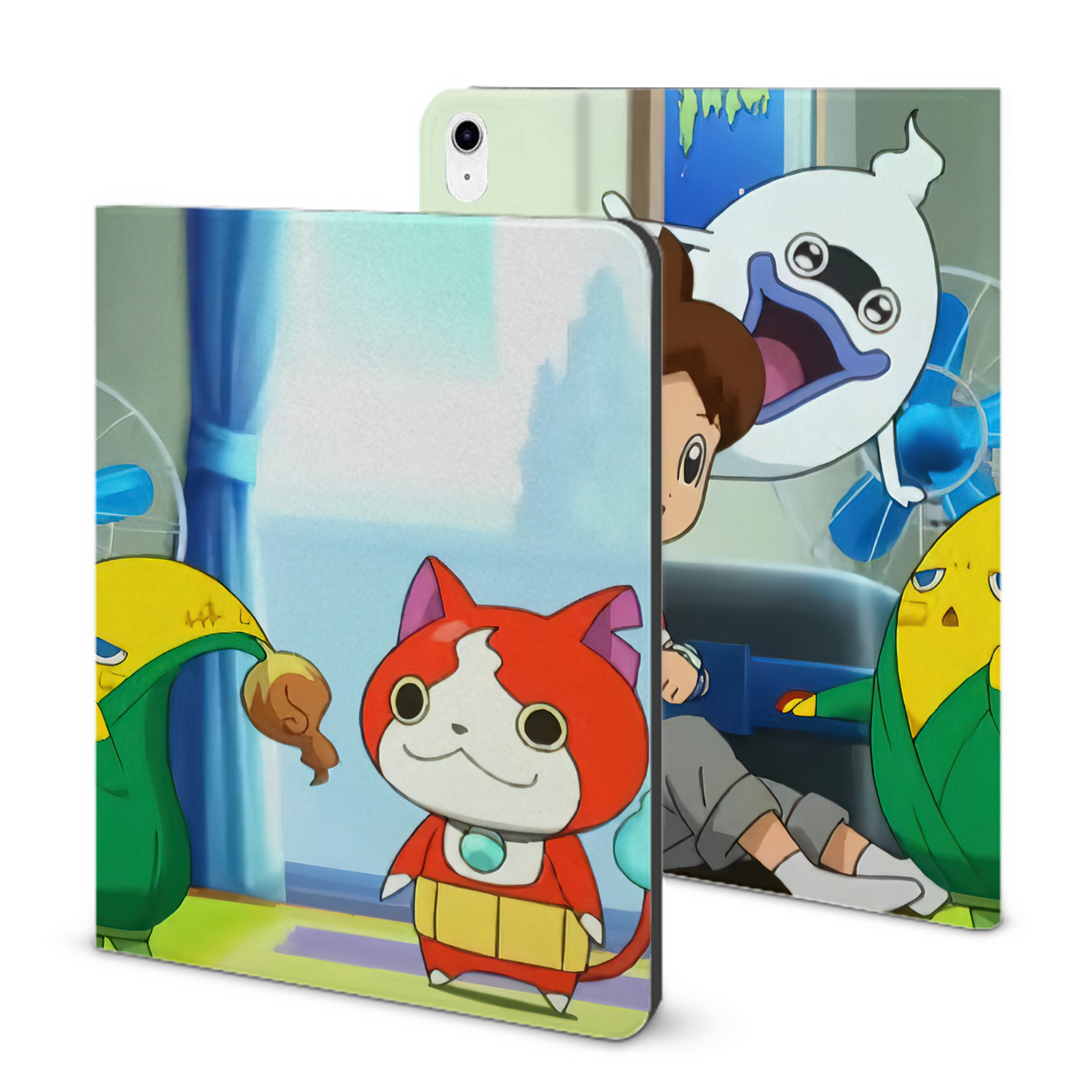 （画像用） 妖怪ウォッチ Yo-kai Watch IPad ケース ブック型 PUレザー TPU 耐衝撃 軽量 薄型 ペン収納なし 全面保護 IPad 各モデル対応